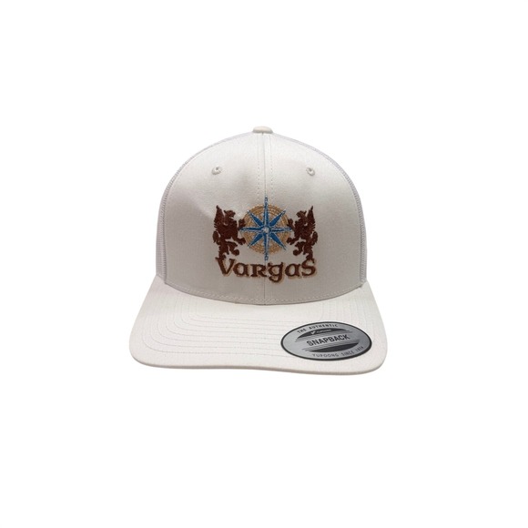 Yupoong Other - Vargas Trucker Hat Mens White Embroidered Snapback Mesh Cap OSFA